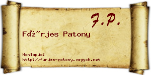 Fürjes Patony névjegykártya